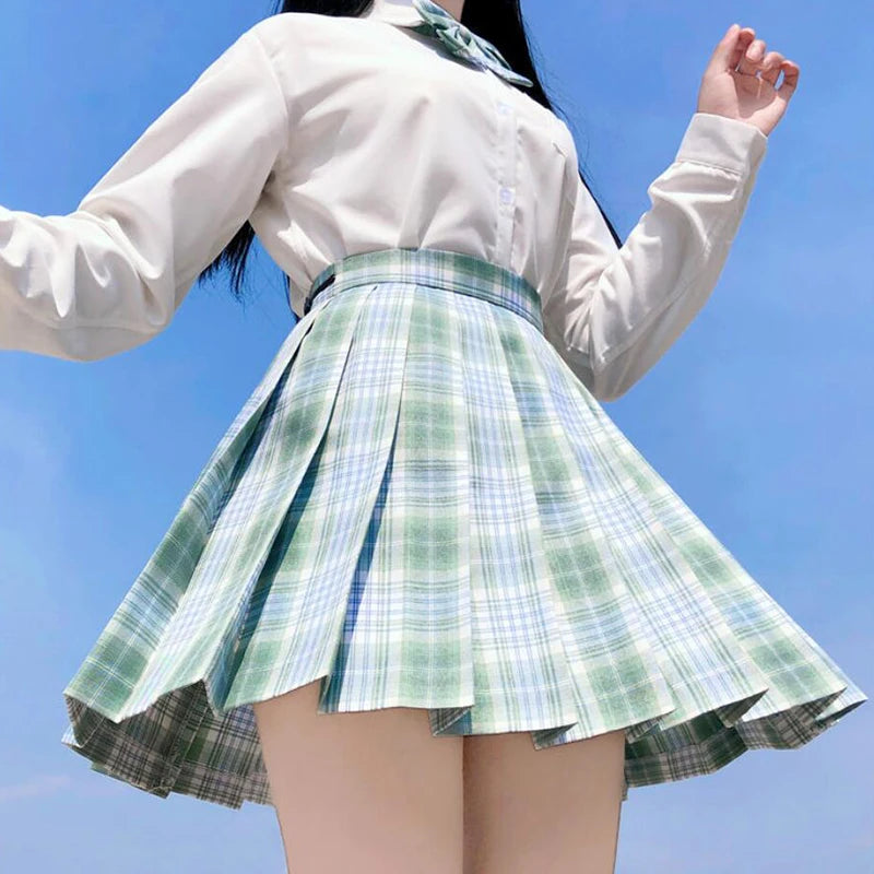 ZOKI Plaid Pleated Mini Skirt – Bow Knot High Waist Preppy Style | Harajuku Aesthetic Women's A-Line Dance Skirt | S-XXL