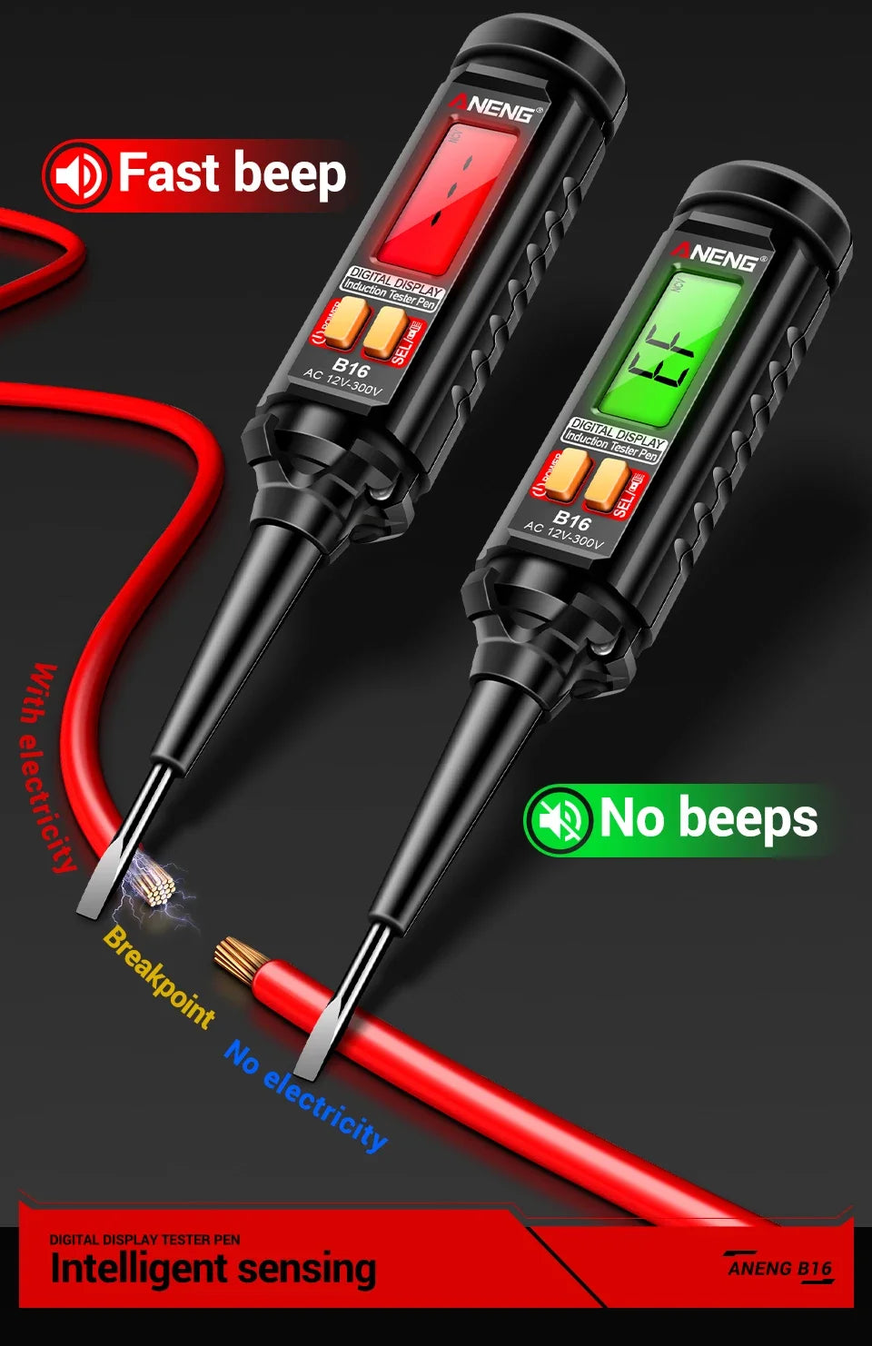 ANENG B16 Lntelligent Sensing Digital Measuring Pen Non-Contact 12V-300V Voltage Detector NCV Voltage Probing Tester Meter Tools