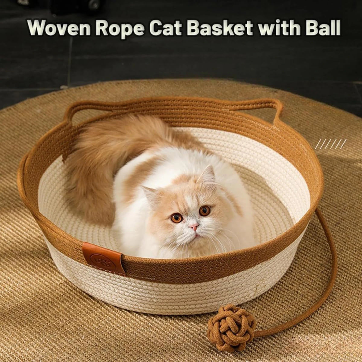 Japanese Pet Cat Bed Round Hand Woven Rattan Cat Beds Summer Cooling Cats Nest Sleeping House Cotton Rope Cat Scratching Baskets