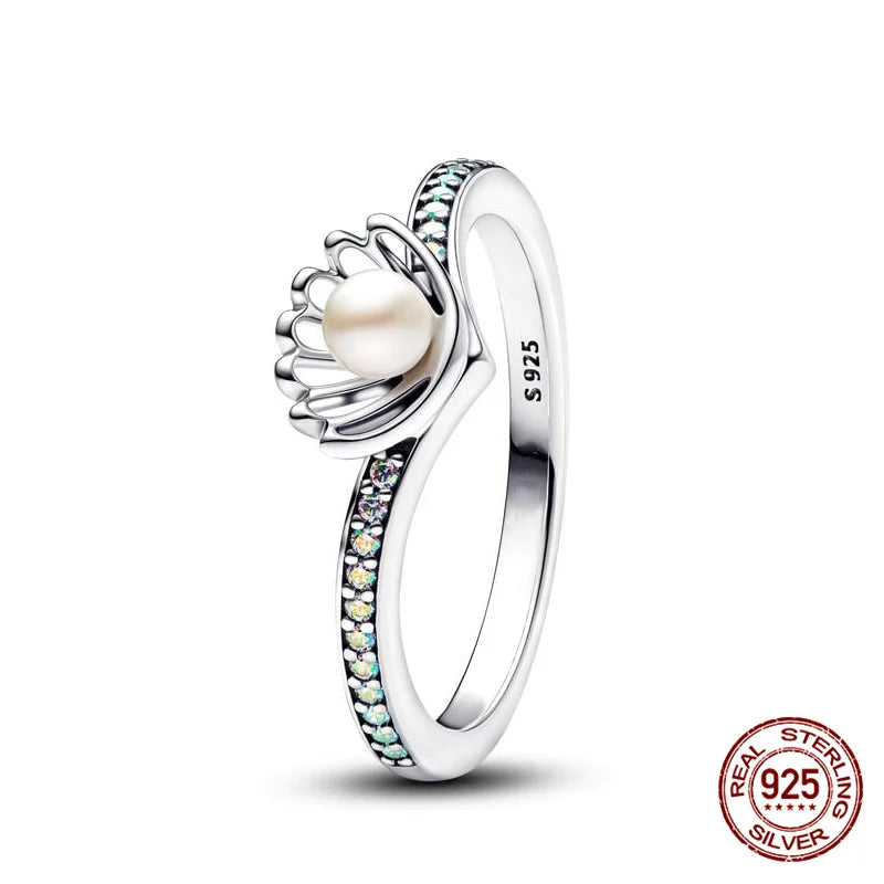 New in 925 Sterling Silver Sun and Moon Love Princess Zircon Oxide Enamel Heart Love Rings Fashion Fine Jewelry For Women Gifts
