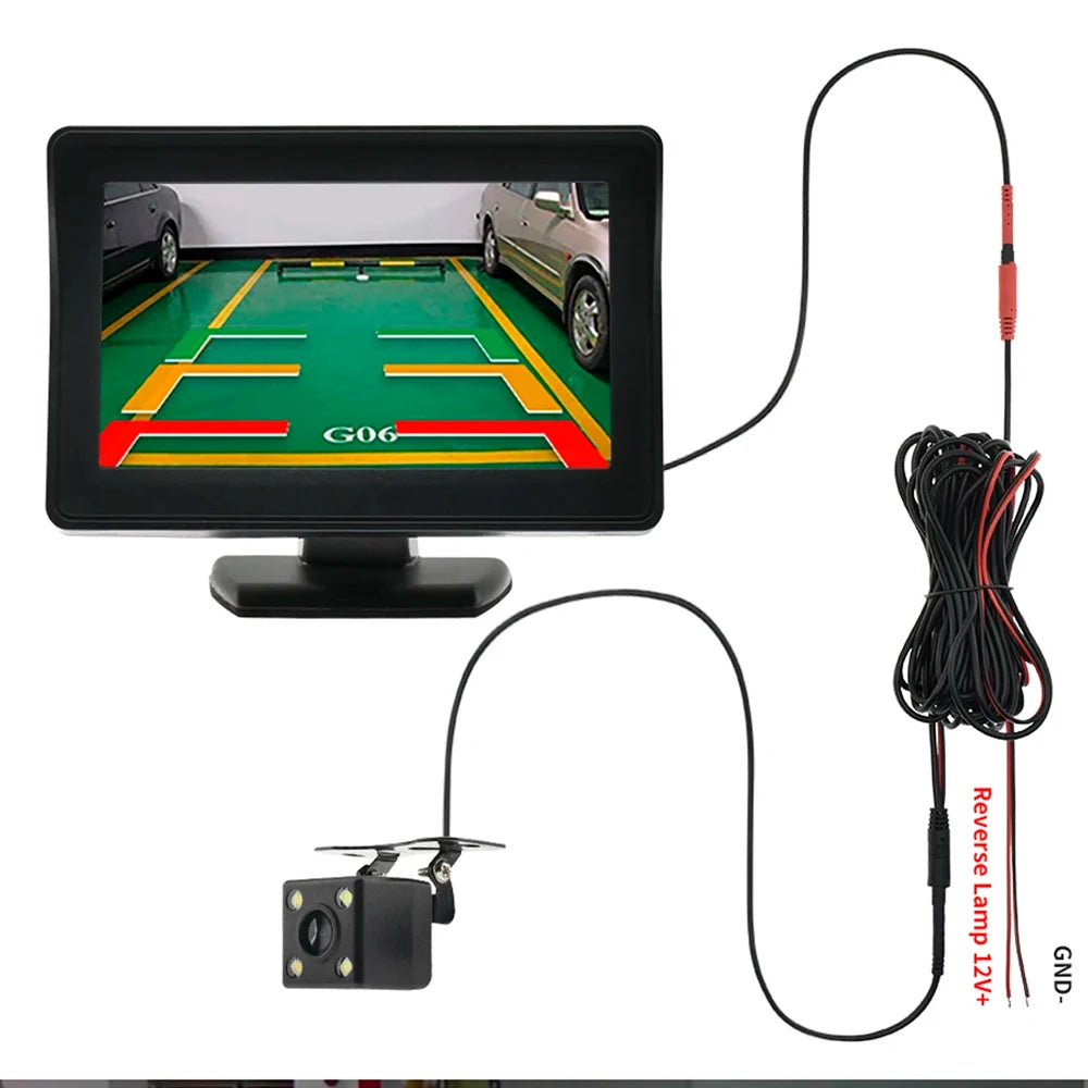 Car Rear View Camera Wide Degree  4.3" TFT LCD Display or Monitor Waterproof Night Vision Reversing Backup 2In1 Parking Revere