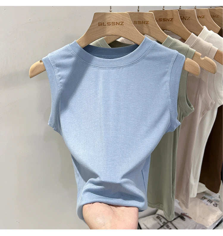 zjaiss 2026 Cotton Tops Neck Summer Basic Shirts White Black Casual Sport Vest Off Shoulder Green Women's Tank Top