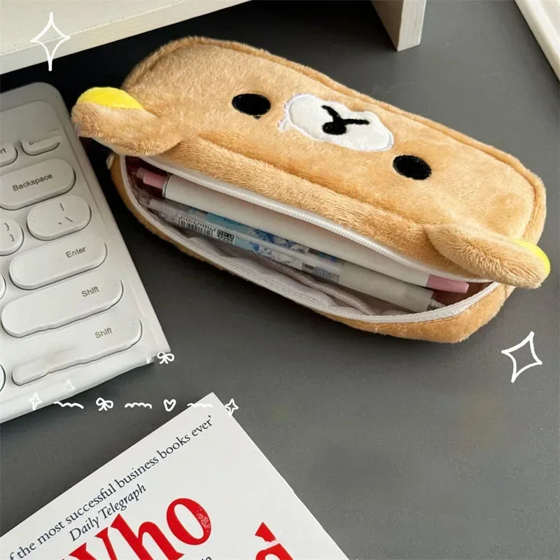 Cute Cartoon Bear Pencil Cases For Kids Girls Kawaii Rilakkuma Pencil Pouch Organizer Pen Bag School Stationeries Gifts Ins