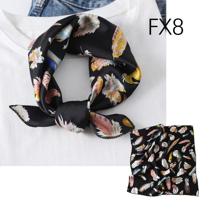 Women's Small Square Neckerchief - 50cm Retro Print Hair Scarf - photo 19