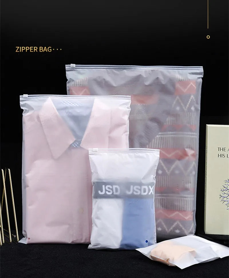 StoBag 10pcs Frosted Matte Zipper Bags Clothes Packaging Pouch Plastic Sealed Shirts Storage Shipping Reusable Organizer Pocket