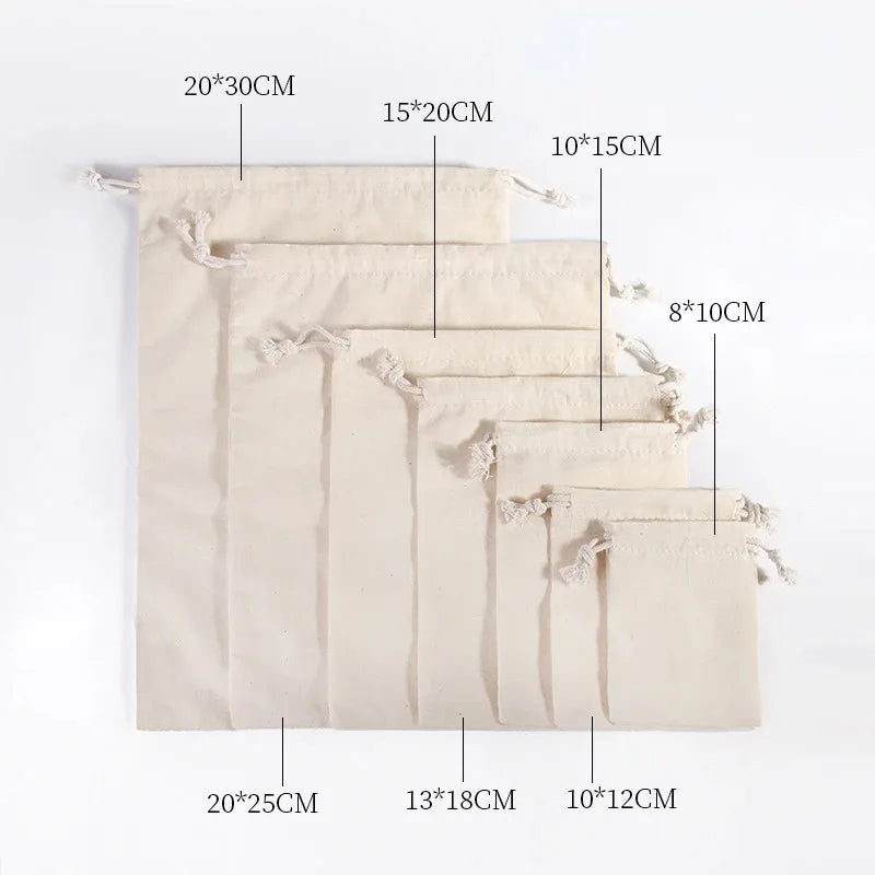 Natural Cotton Drawstring Storage Bags Christms Wedding Gift DIY Plain Pouch Reusable Home Organize Dustbag