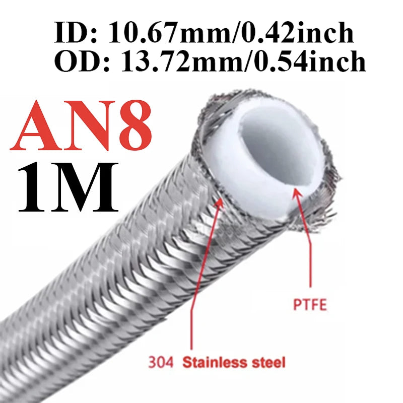 1M/2M/3M/5M AN3 AN4 AN6 AN8 AN10 Racing Hose 304 Stainless Steel Braided PTFE Brake Hose Fuel Oil Line Oil Cooler Hose Pipe