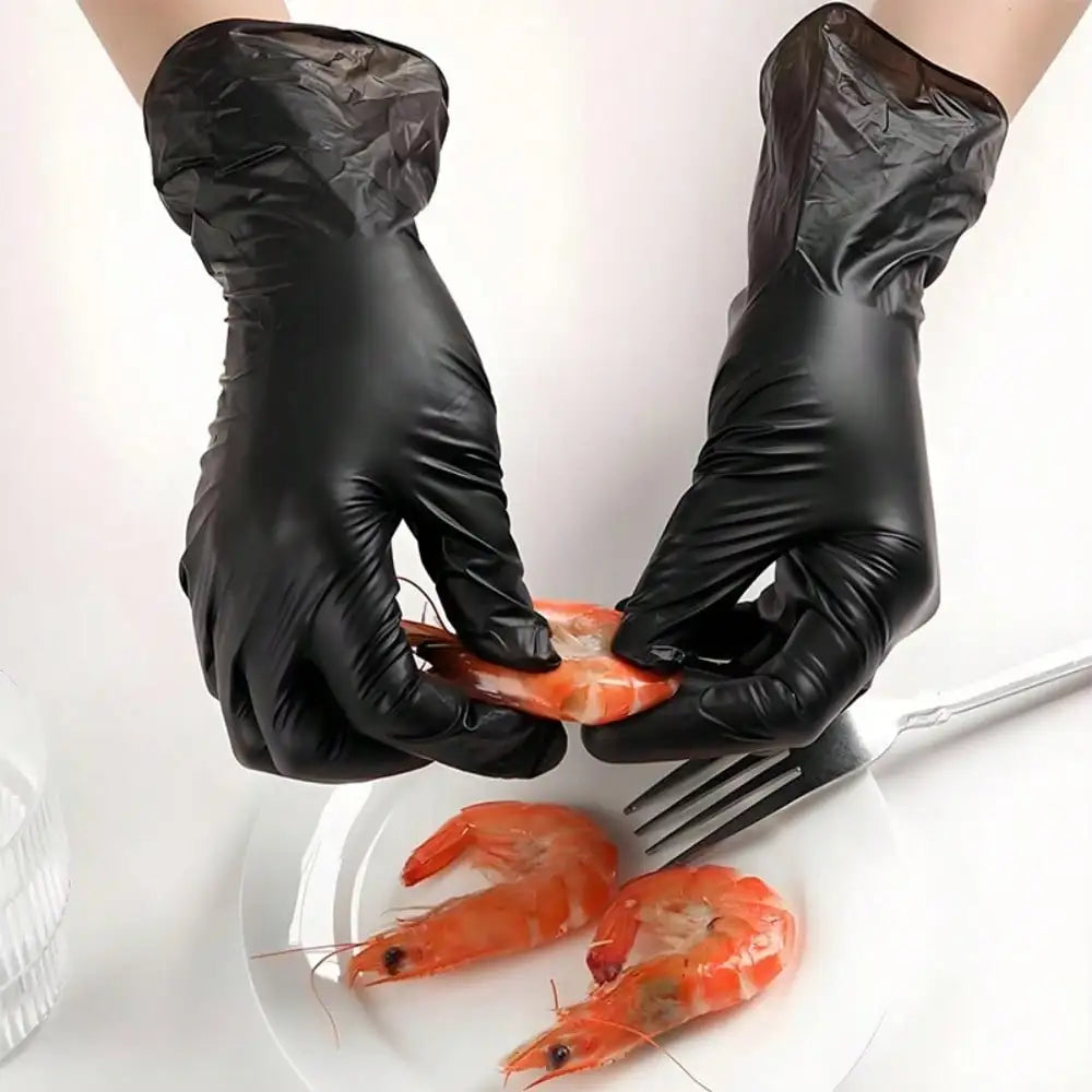 Heavy Duty Black Nitrile Gloves 100PCS, Food Safe Disposable Gloves for Cleaning, Cooking, Valentine's Day Prep & Car Care