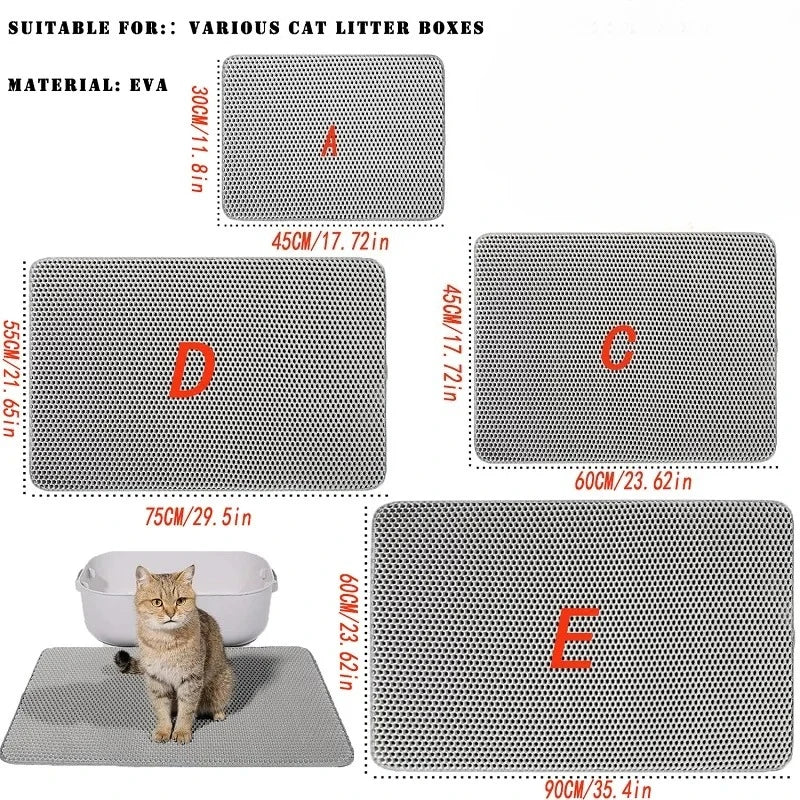 Large Waterproof Cat Litter Trapping Mat – Non-Slip Double Layer Litter Box Pad | 4 Sizes (Black, Grey, Khaki)