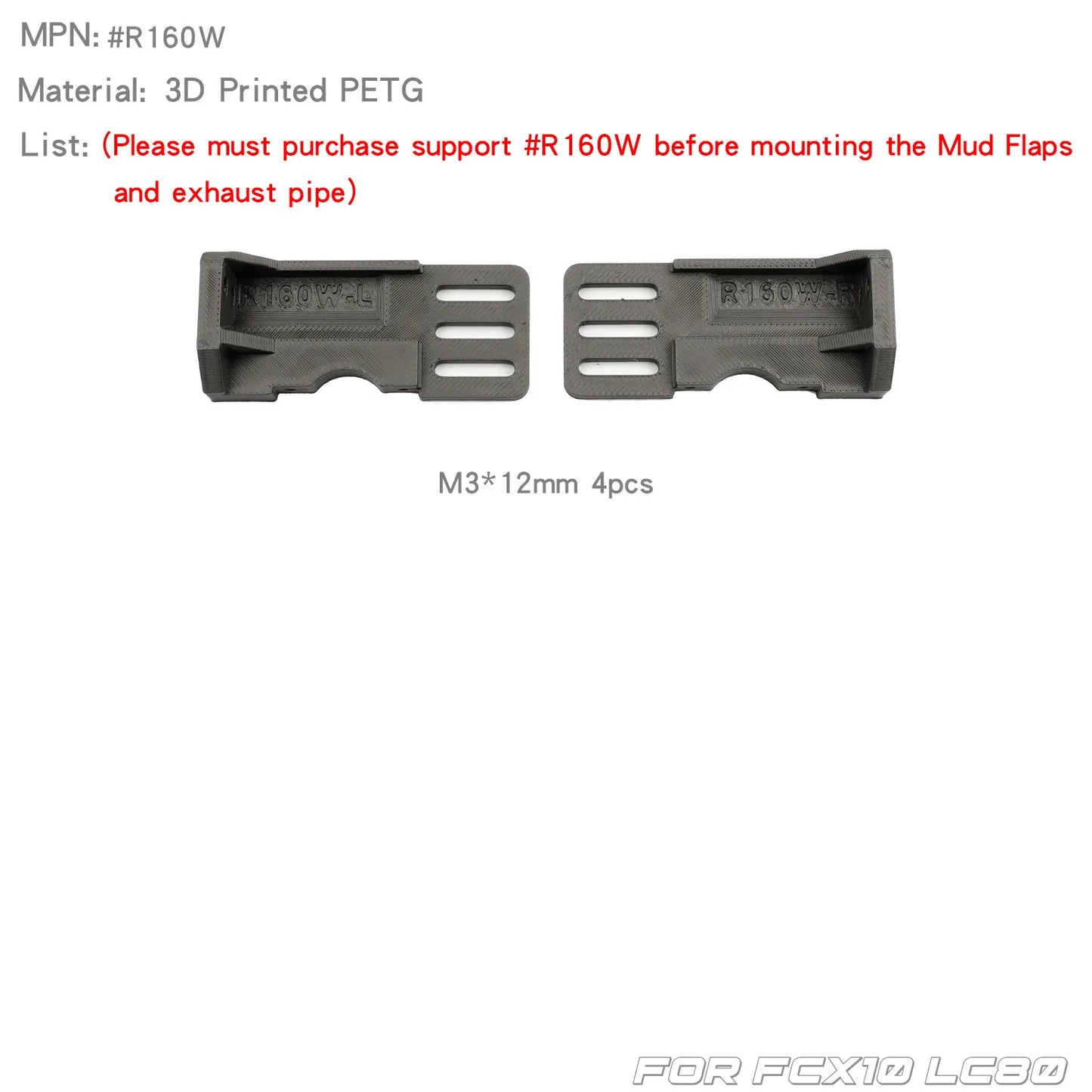 RCDream 1/10 3D Printed Effect Soft Rubber Mud Flap Color TPU Mudguard Film / Tail Exhaust Pipe for FCX10 LC80 TOYOTA Part
