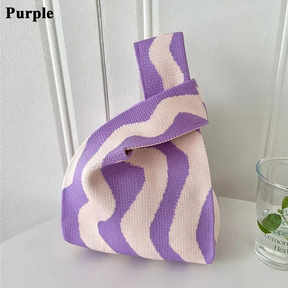 Cat Knit Handbag Fashion Knit Handmade Shopping Bags High-capacity Knot Wrist Bag Girls