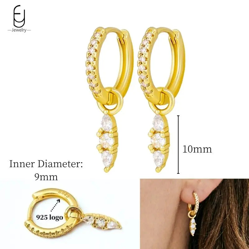 925 Sterling Silver Crystal Drop Earrings for Women - Heart & Flower Studs