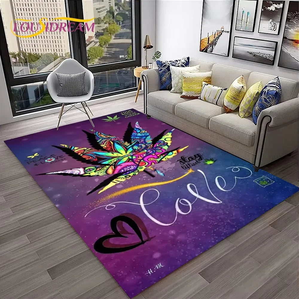 Weed Plants Maple Leaf Carpet Rug for Home Living Room Bedroom Sofa Playroom Doormat Kitchen Decor Area Rug Non-slip Floor Mat