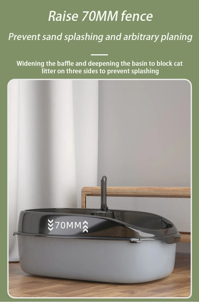 Cat Litter Box Thickening Kitty Sandbox Semi-enclosed High Side Splashproof Pet Bedpans with Litter Scoop Cleaning Cat Supplies