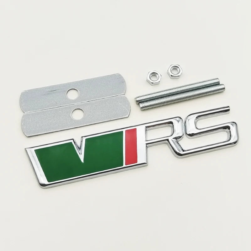 3d Metal RS Logo VRS Car Front Grill Emblem Rear Trunk Badge for Skoda VRS Octavia 1 2 3 Rapid Kodiaq Karoq Fabia Kamiq Superb