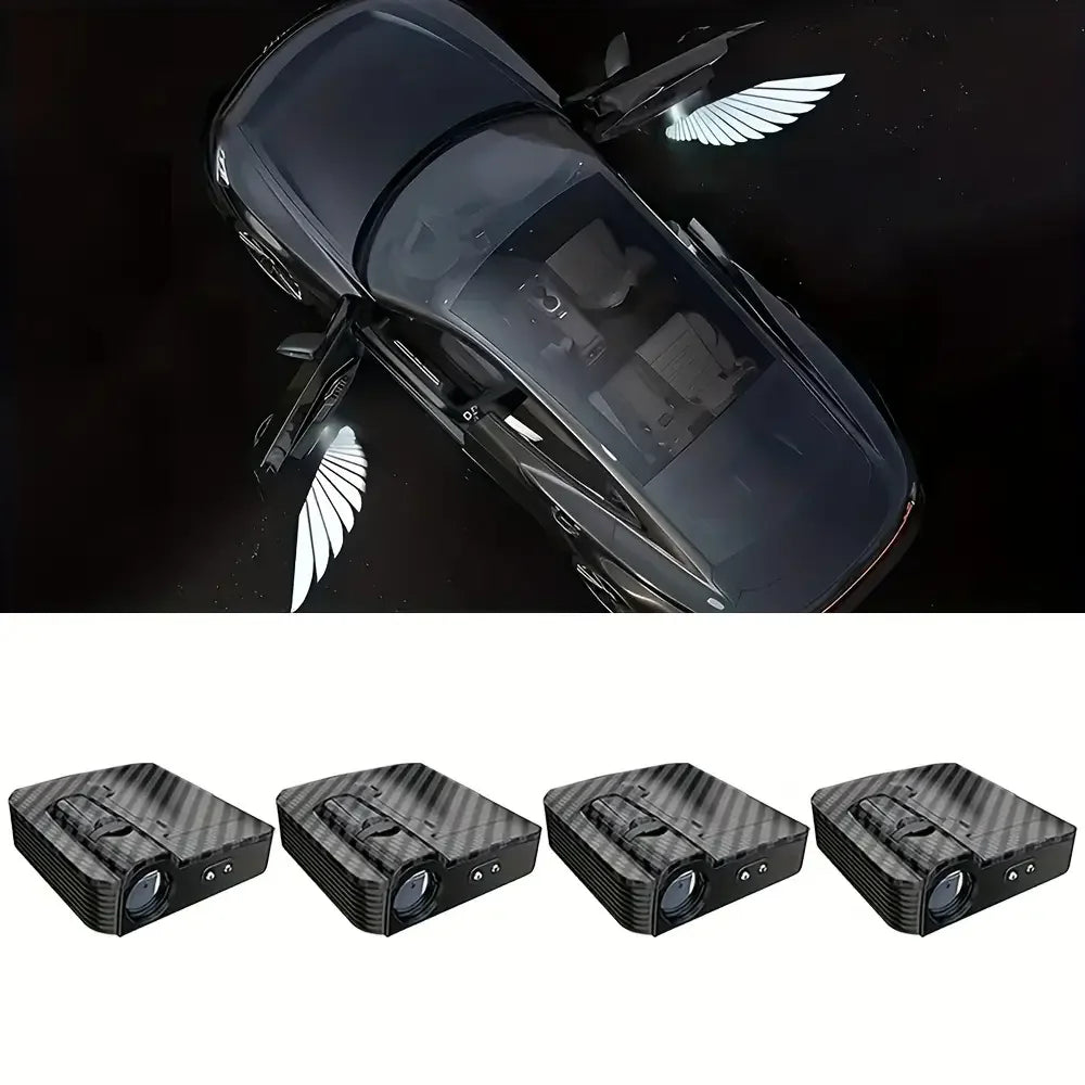 2pcs White Angel Wings Projection Light for Car Doors - Universal Wireless LED Welcome Sign, Ghost Shadow, Car Decorative Light