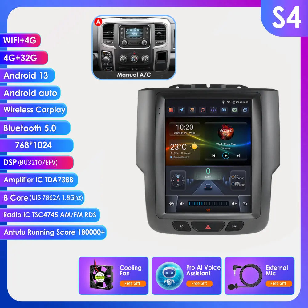 9.7" Tesla-Style Android Multimedia Screen — Dodge RAM 1500/2500/3500 (2013-2018)