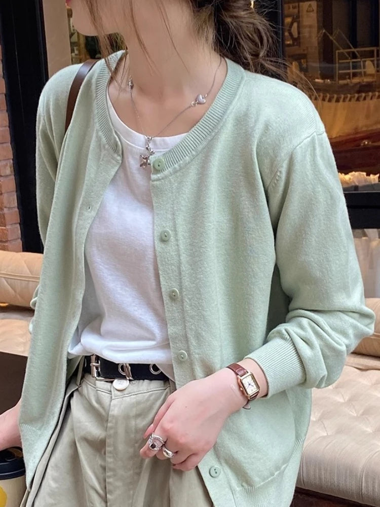 Women's Slim Button Cardigan — Crew Neck Knit