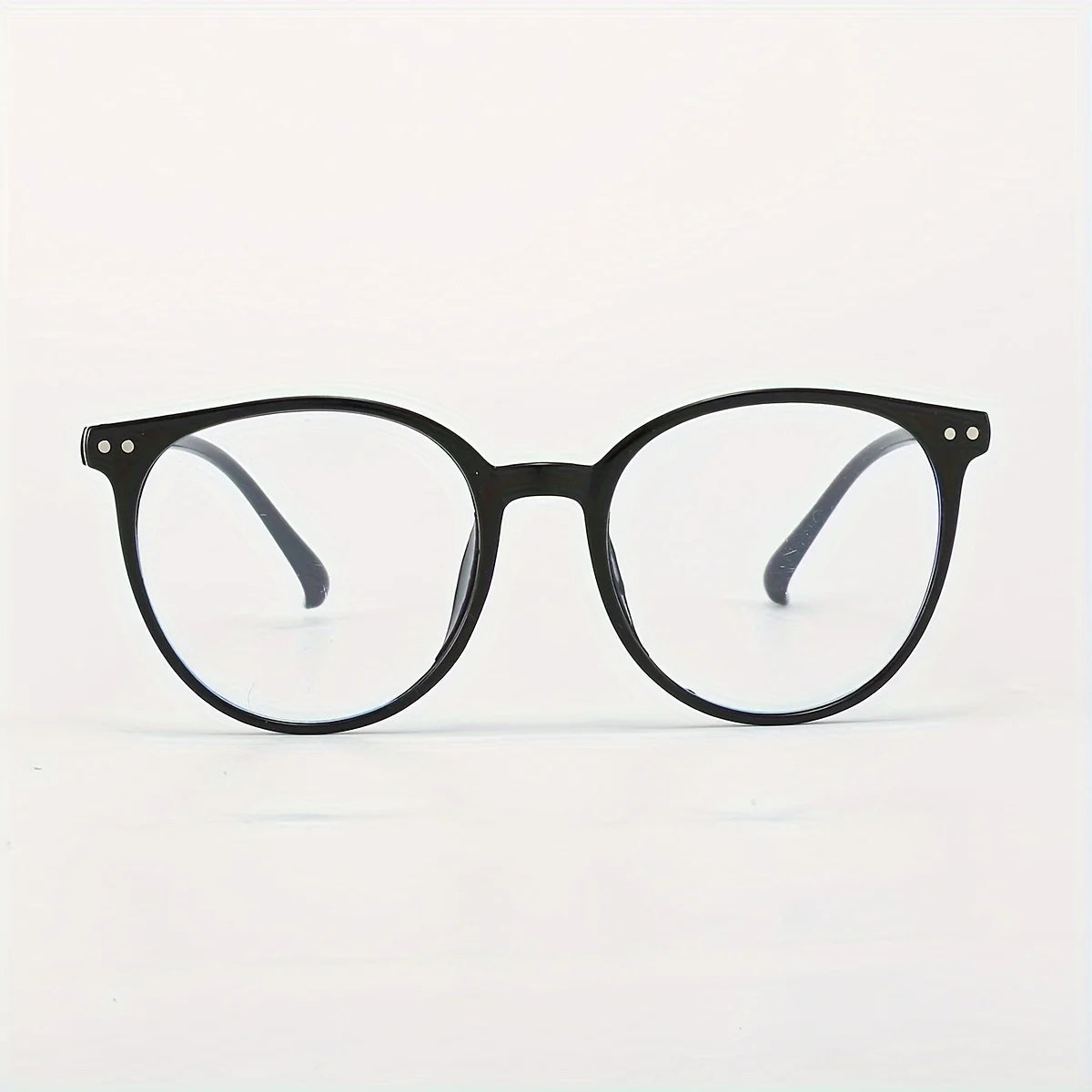 Women's Retro Oval Frame Glasses with Metallic Studs - Black