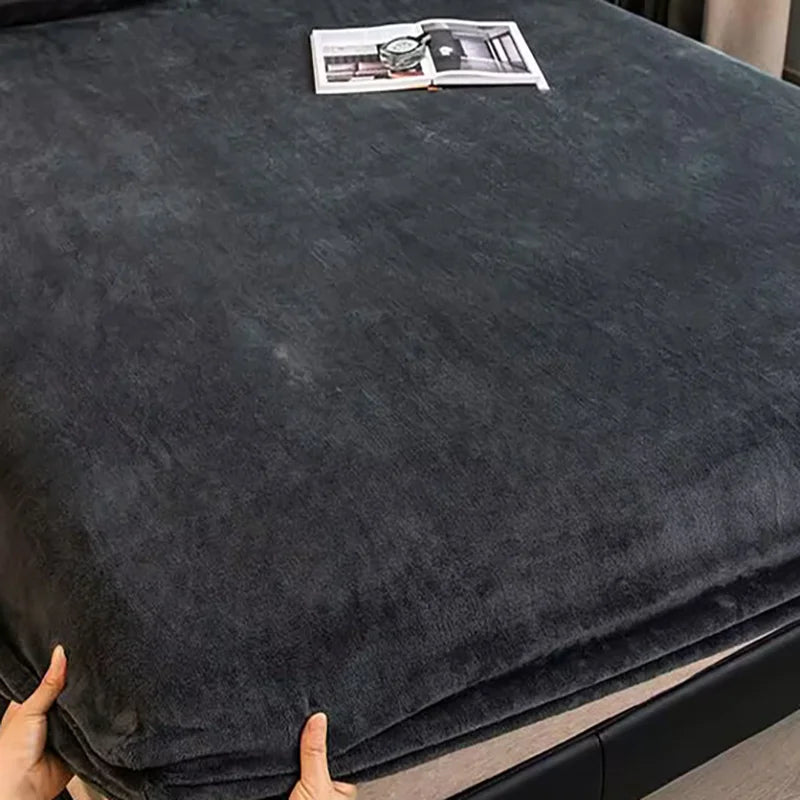 Soft warm plush fitted sheet elastic mattress cover fluffy coral fleece bed linen winter couple luxury double bed bedding﻿﻿