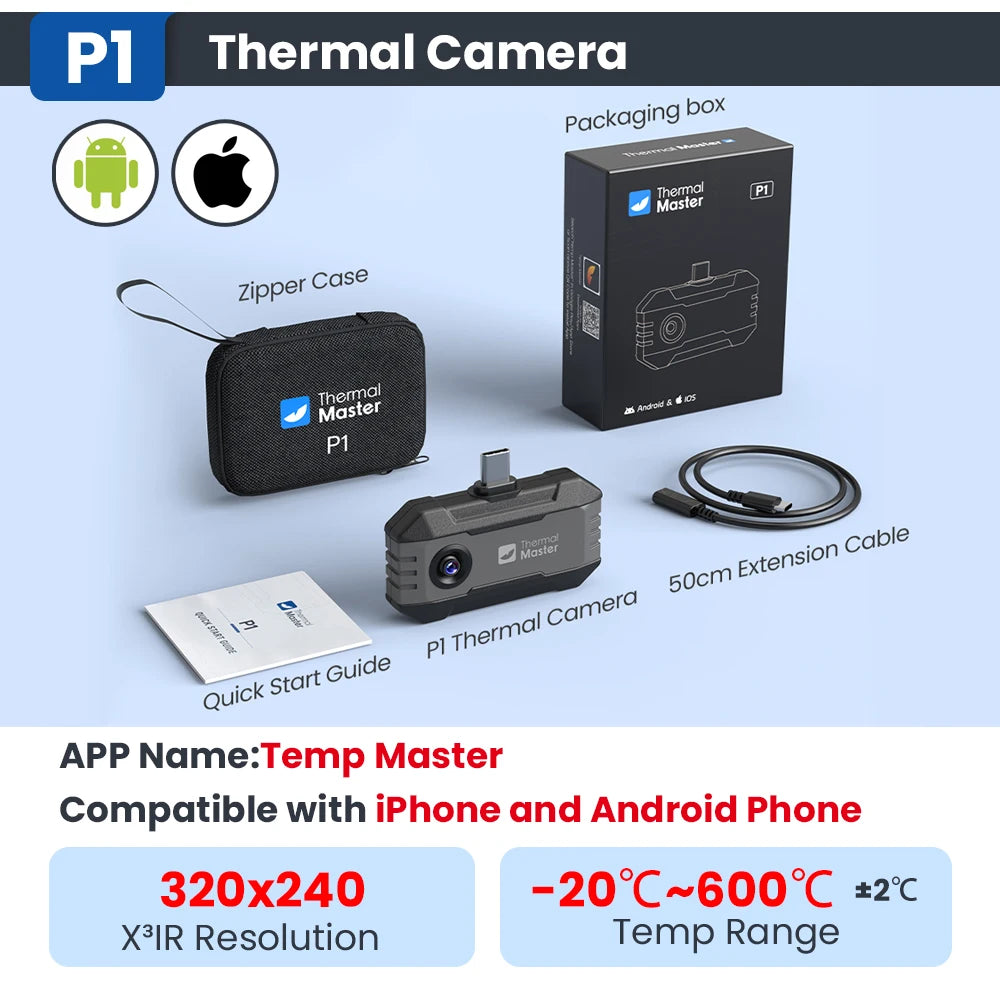 (iPhone&Android) P1 android thermal camera for iphone 320*240 X³IR Resolution 600℃ 25Hz HVAC House Inspection Camera