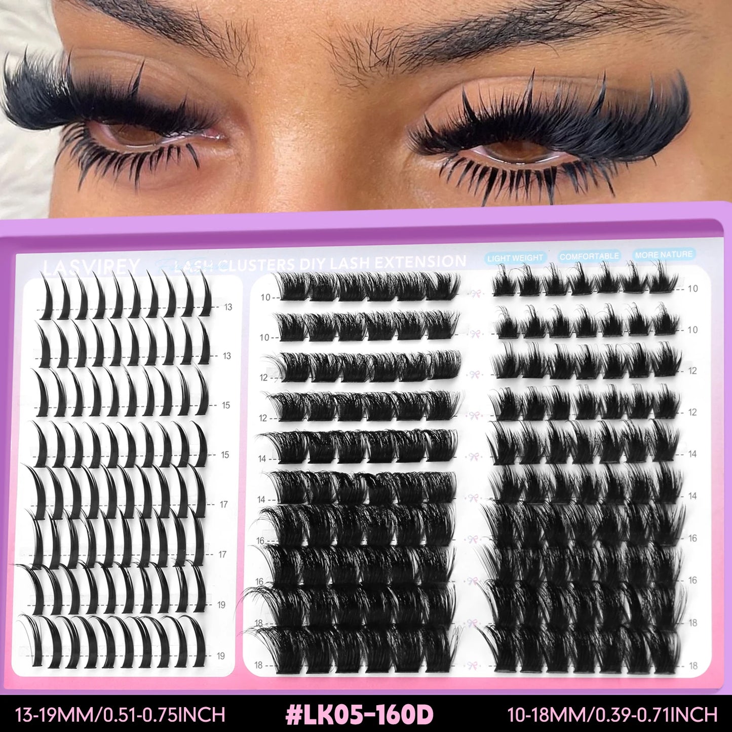 LASVIREY DIY Spiky Cluster Lashes – 3-in-1 Fluffy Volume Individual Eyelash Extensions | Mixed Styles