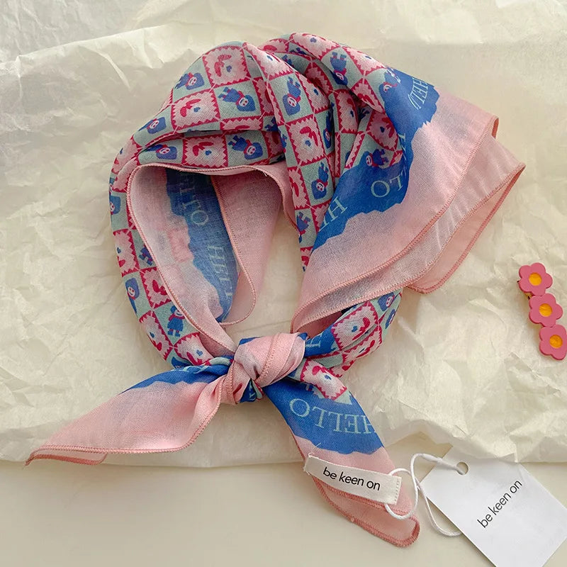 Women's Small Floral Square Scarf - Retro Artistic Neckerchief - photo 6