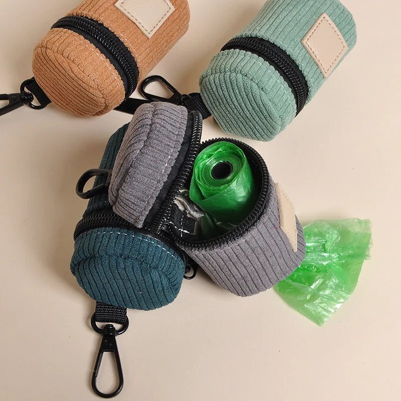 Corduroy Dog Poop Bag Dispenser with Hook - Fashion Walk Pouch – photo 2