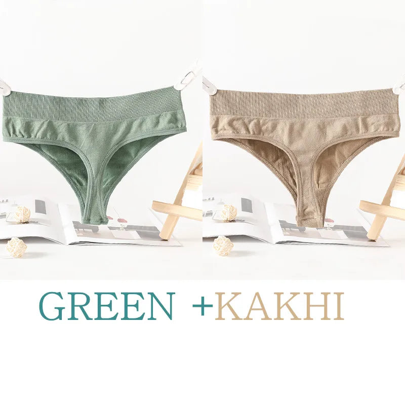 2PCS/Set G-String Seamless Panties Women Thongs Sexy Lingerie Solid Color Female High Waist Thongs Women's Underwear