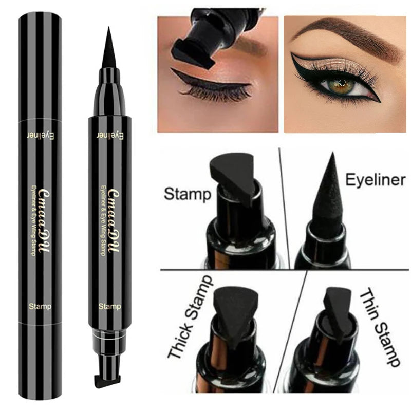 Double-Ended Stamp Liquid Eyeliner Pen – Waterproof Fast-Dry Black Eye Liner with Seal Stamp