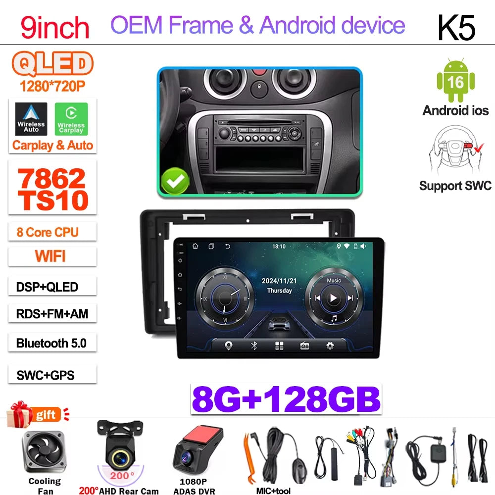 For Citroen C2 C3 2001 2002 2003 - 2010 Android 16 Auto Radio Stereo Multimidia Player Gps Navigation Carplay Dvr Touch Screen