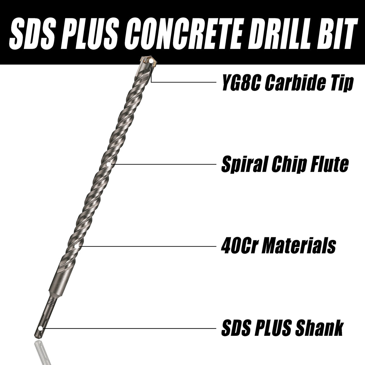 SDS Plus Cross Hammer Drill Bit 110-500mm, 4-Blade Concrete