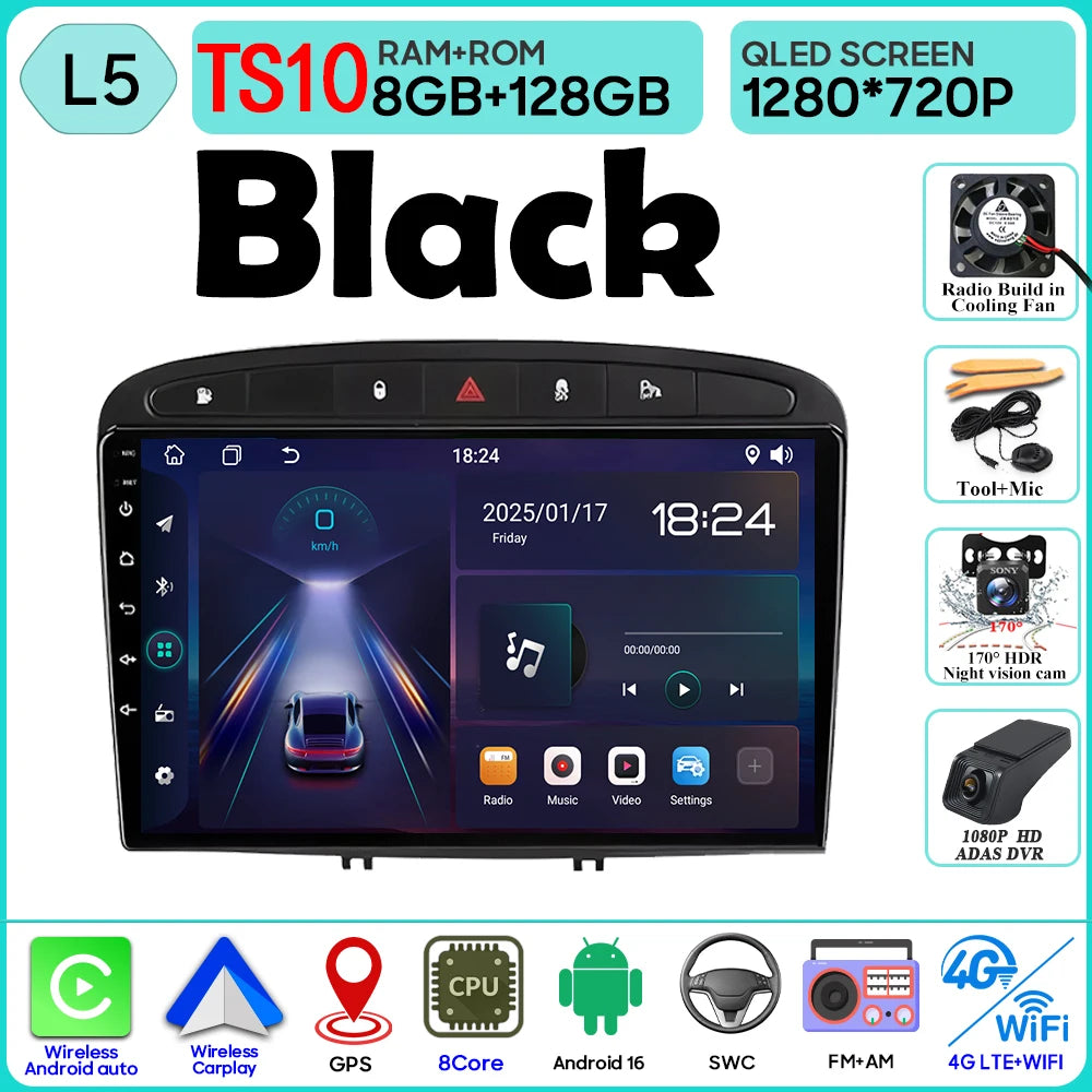 Android 16 Car Radio Player For Peugeot 408 1 2012 - 2020 For Peugeot 308 1 T7 2007 - 2015 Wireless Android Auto Touch Screen 4G
