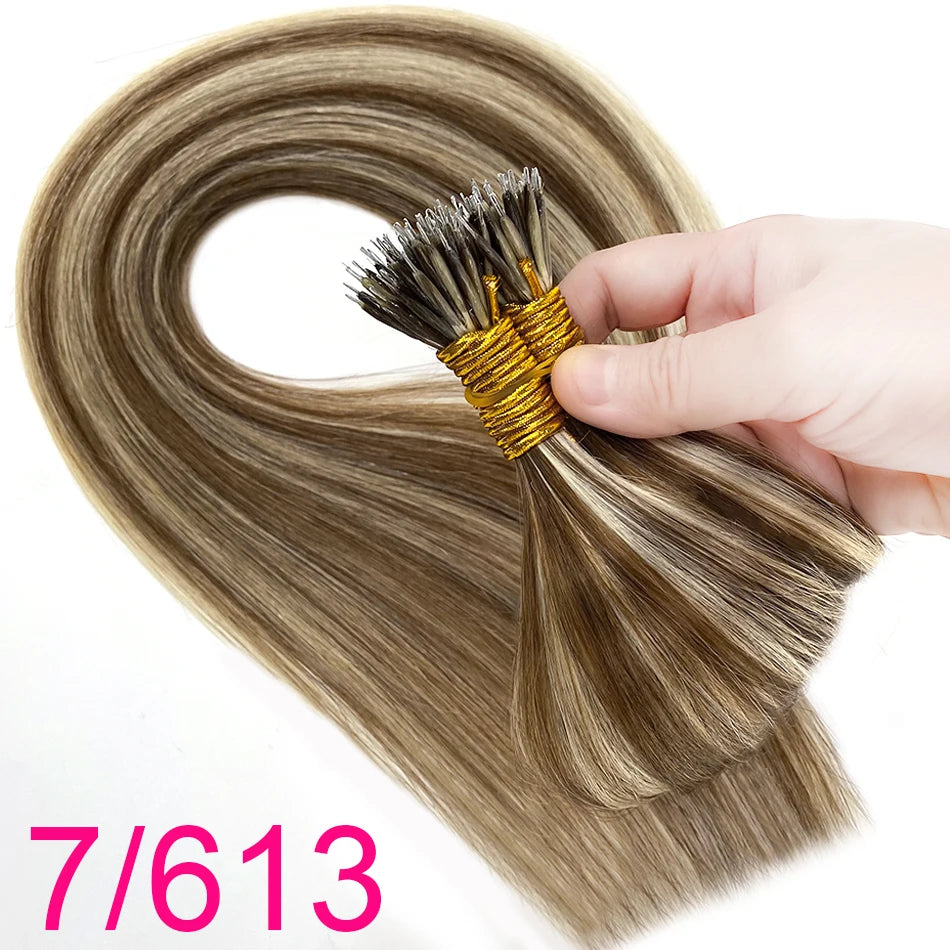 Straight Nano Rings Tip Hair Extension Ombre Natural Virgin 100% Human Hair Bulk Blonde Bundles Micro Beads Wholesale keratin