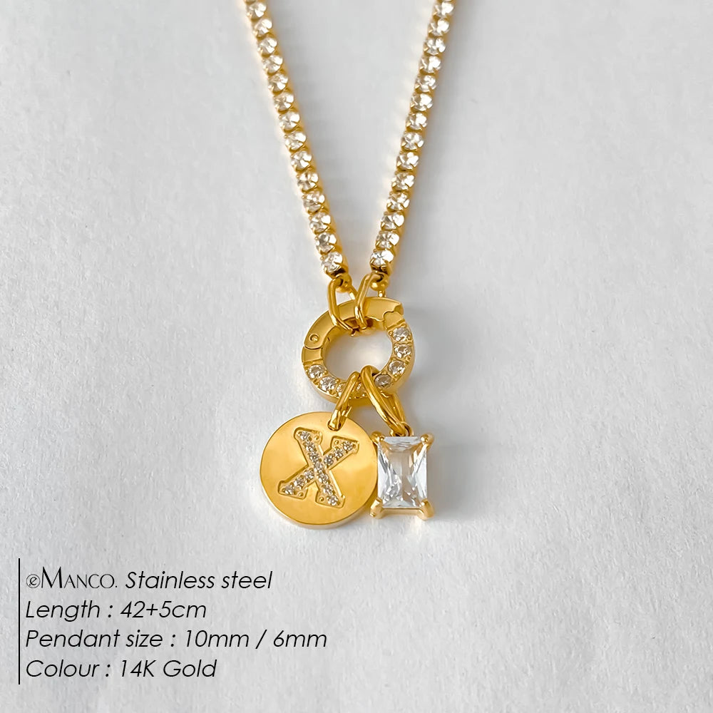 Gold-Plated Initial Letter Necklace – Zircon A-Z Pendant