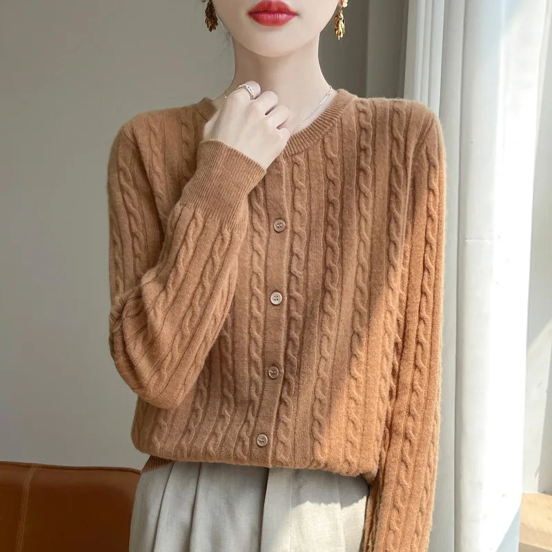 Women's Slim Fit Thick Knit Cardigan - Warm Crew Neck Sweater - photo 9