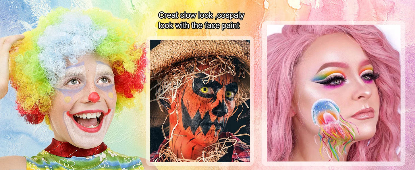 Face Body Paint Palette Oil Makeup Set 20 Colors SFX Halloween Party Painting with 10 pcs Artist Paintbrushes,Tattoo Stencil kit
