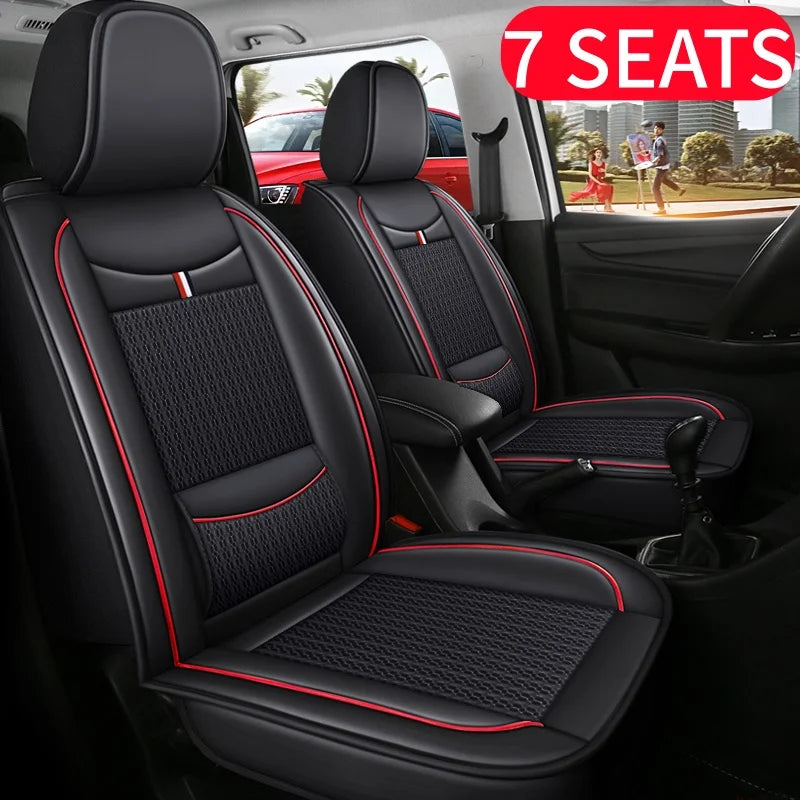 7-Seater Ice Silk & PU Leather Car Seat Cover Set for MPV