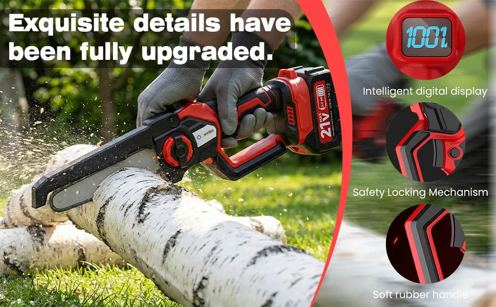 XYSD 8" & 6" Mini Cordless Chainsaw – Brushless Motor, 2x3.0Ah Batteries | Wood & Tree Cutting