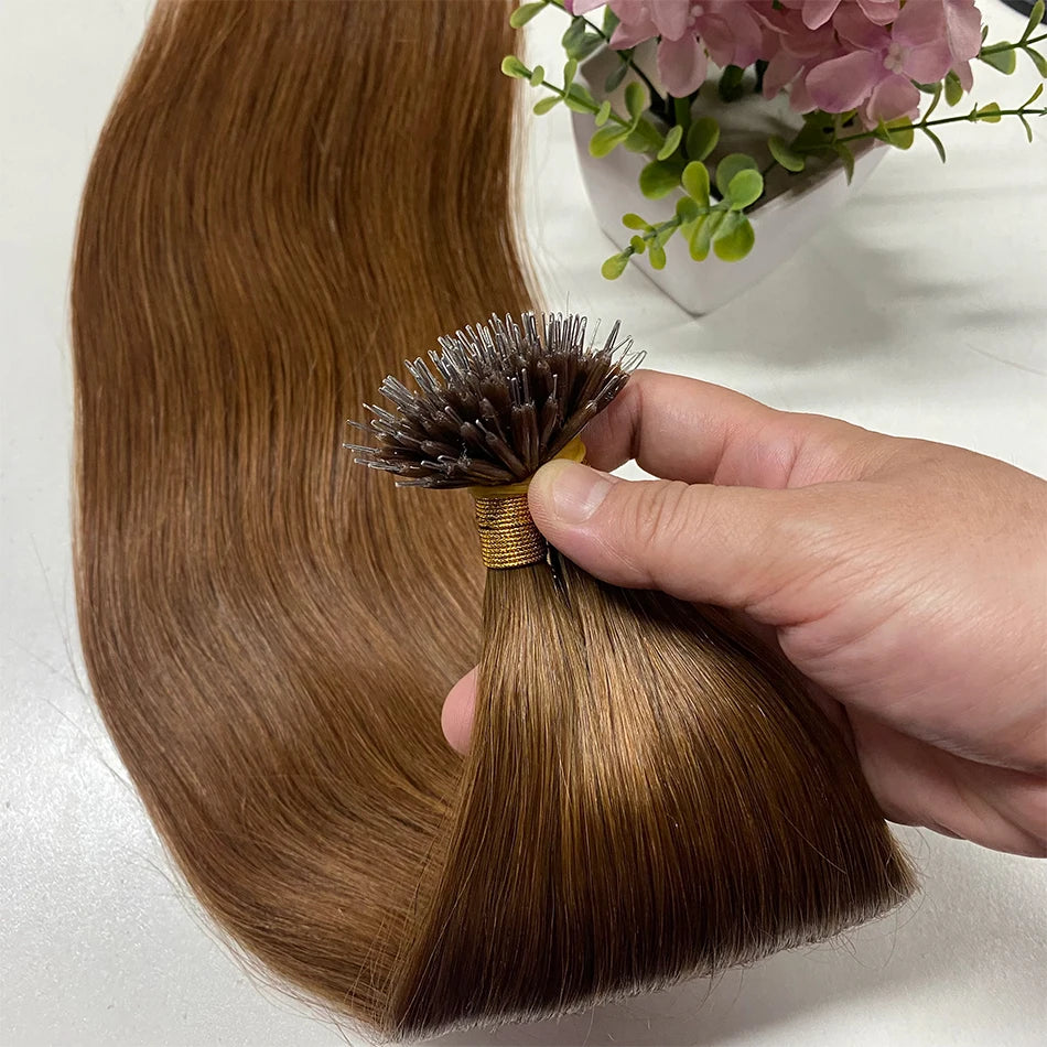 Straight Nano Rings Tip Hair Extension Ombre Natural Virgin 100% Human Hair Bulk Blonde Bundles Micro Beads Wholesale keratin