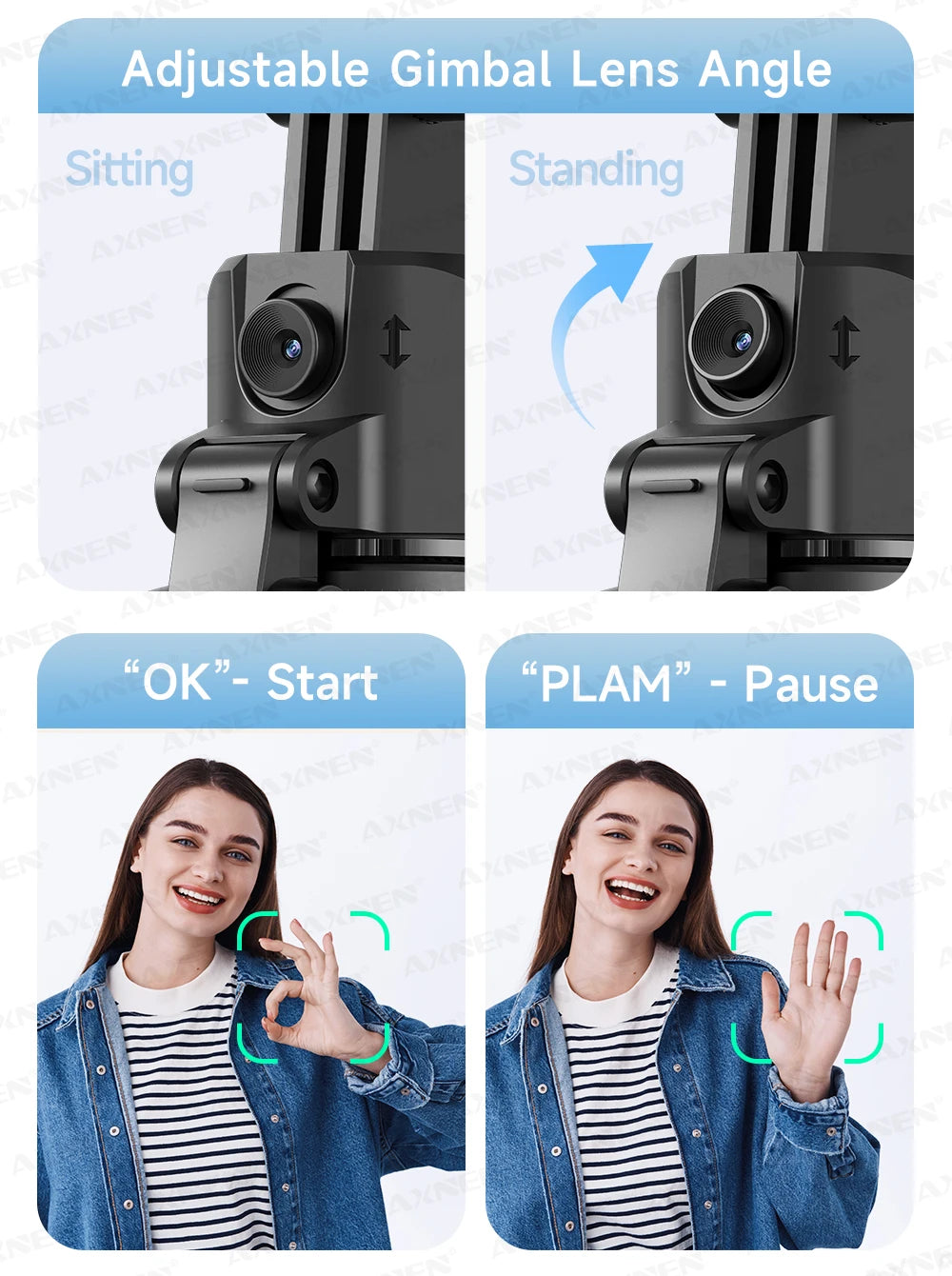 AXNEN C17 64" AI Face Tracking Selfie Stick Tripod – 360° Auto Rotation, Bluetooth Remote & Quadruped Stand