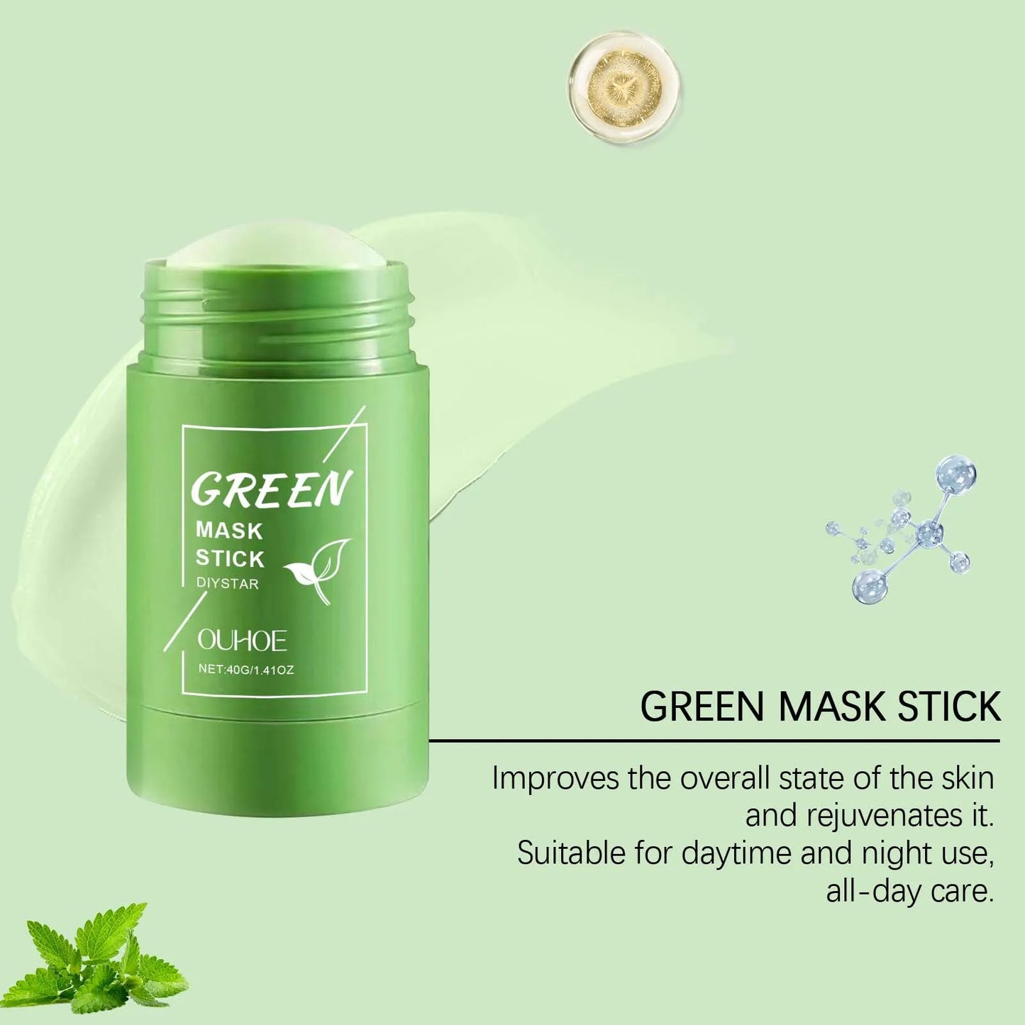 Green Tea Solid Mask Stick Remove Blackhead Shrink Pores Deeply Cleansing Blemish Black Dots Smoothing Moisturizing Facial Mask
