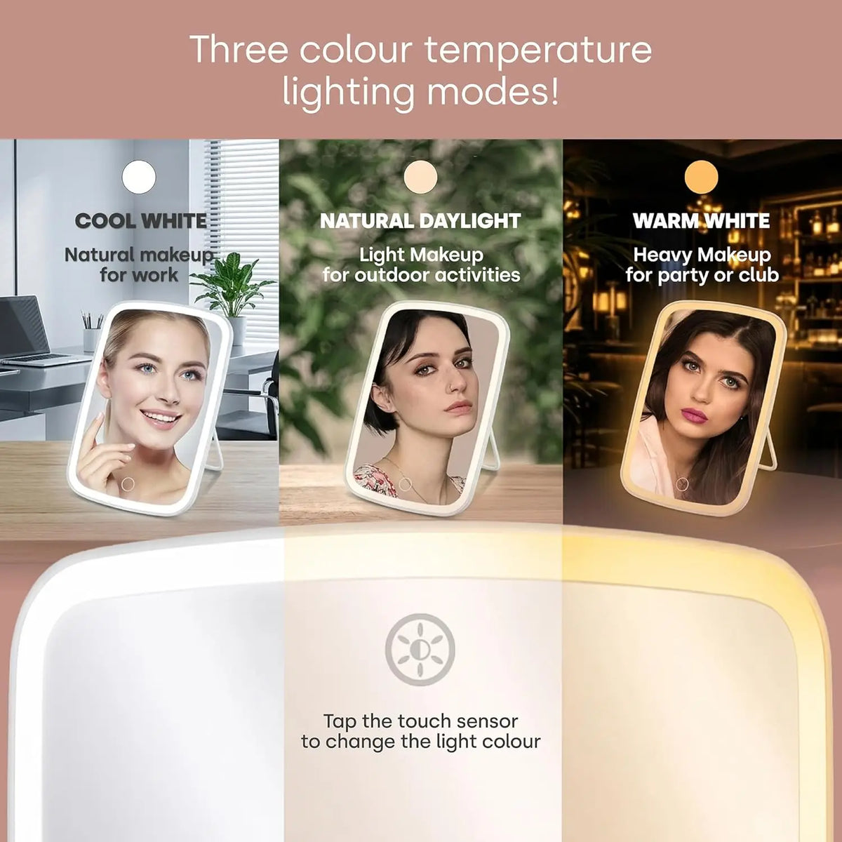 LED Makeup Mirror with Stand Desktop Folding Compact Square Travel Cosmetic Mirror With 3 Colours Lights Portable Handheld Gifts