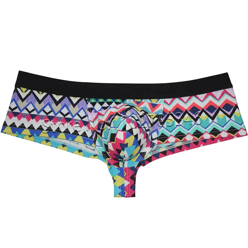 Men's Bikini Boxershorts Brazilain Underwear Male Swim Briefs ThongS Bulge Pouch Cheeky Trunk 1/2 Back Coverage Panties Printed