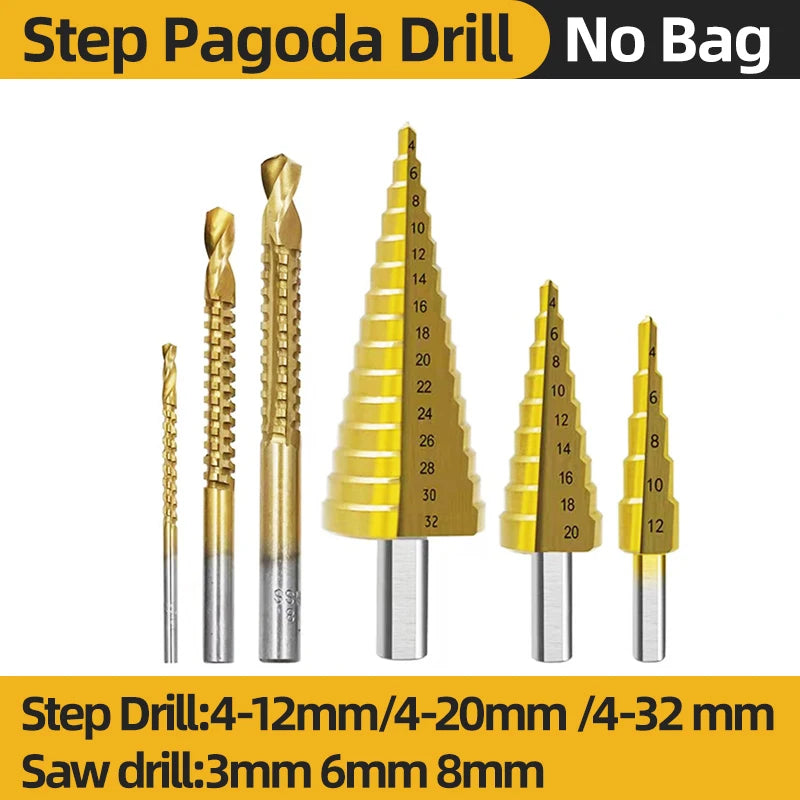 TOOLEYE HSS Titanium Step Drill Bit Set — Stepped Drills for Metal & Wood