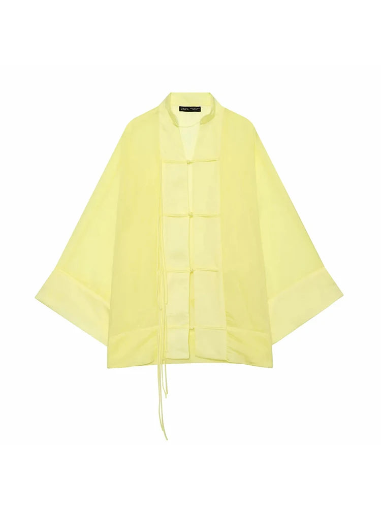 Women's Sheer Button-Up Shirt - Loose Long Sleeve Casual Blouse - photo 6