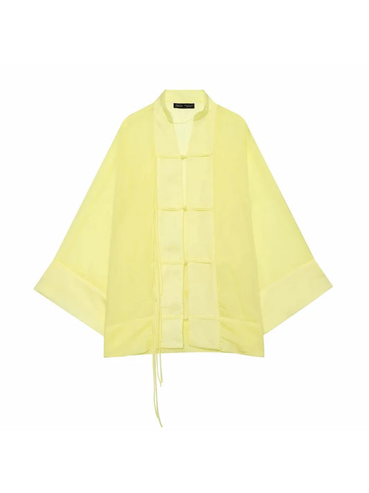Women's Sheer Button-Up Shirt - Loose Long Sleeve Casual Blouse - photo 6