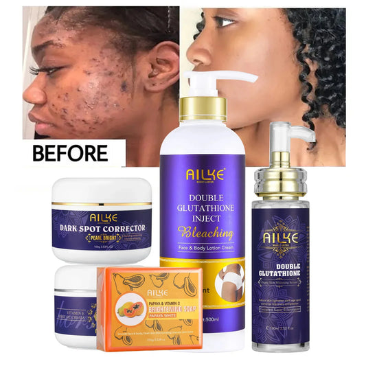 AILKE Double Glutathione Whitening Skin Care, Lightening, Remove Dark Spots, Skin Radiant, Moisturizing, Hydrating, Smooth