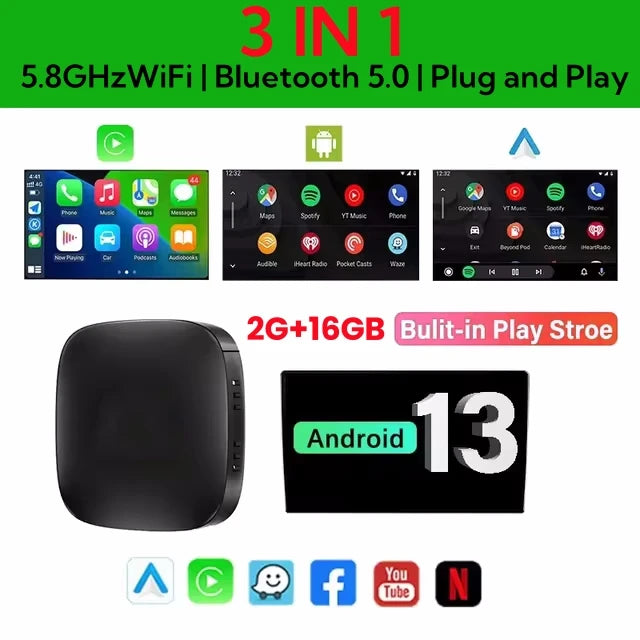 Carplay AI Box Android 13 Wireless Android Auto For Youtube Netflix Toyota Mazda Hyundai Haval GMC Ford MG VW Kia