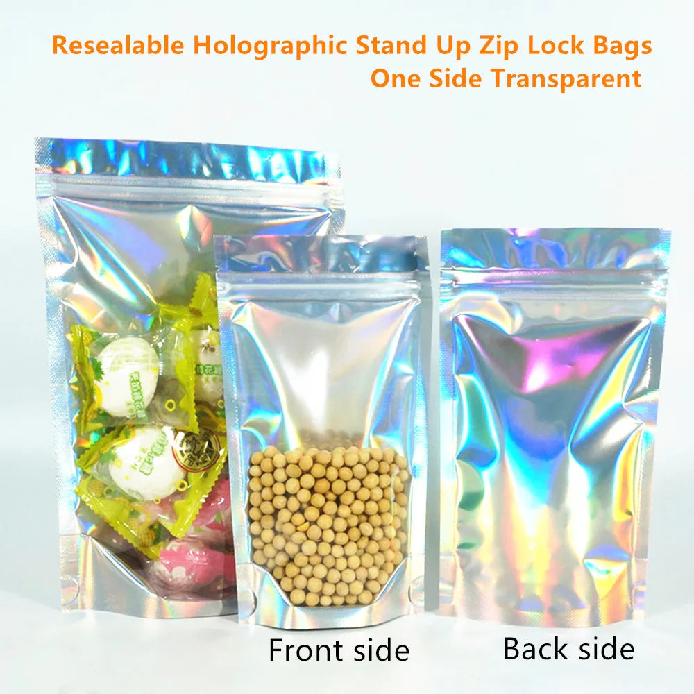 100pcs Aluminum Foil Zip Lock Bags – Food Grade Silvery Mylar Resealable Pouches for Snacks, Herbs & Gift Packaging